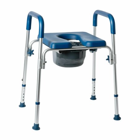 Flash Furniture Hercules Blue Shower Commode Chair with Safety Rail, Height Adjustable Frame, Padded Seat & Armrests DC-HY6458L-BL-GG